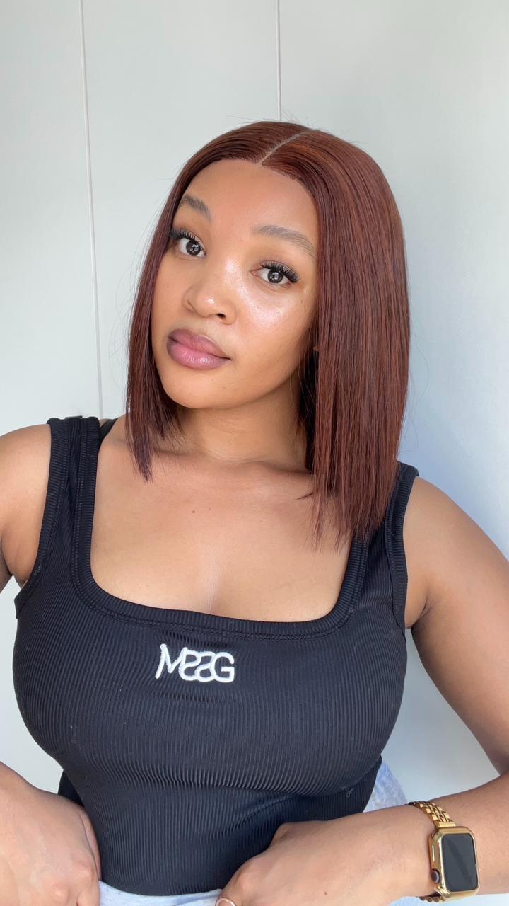 Vietnamese Bone straight 8" 2x4 Dark Brown Bob